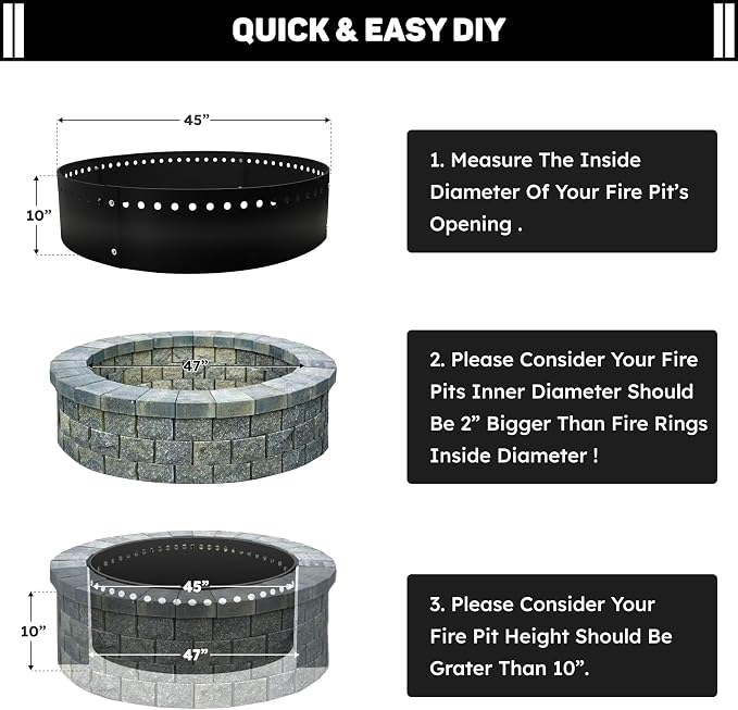 FEBTECH - 45" D x 10" H Outdoor Smokeless Fire Ring Insert - Steel Liner | Portable Heat Resistant Fire Ring for In-Ground or Above-Ground Setups, Camping Bonfires & Gatherings