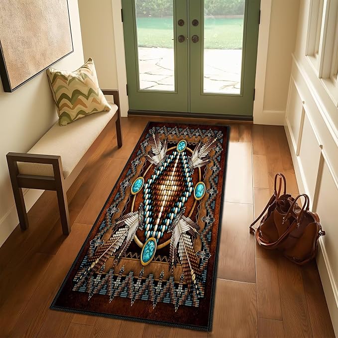 Southwestern Runner Rug 2x6 Hallway Rug Rustic South Western Aztec Tribal Native American Indian,Vintage Area Rugs Non Slip Washable Runner Carpet Throw Accent Carpets for Entryway Kitchen Bedroom