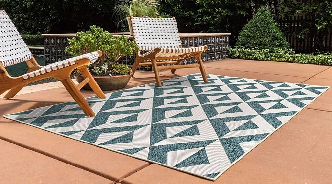 Unique Loom Outdoor Collection Area Rug - Napa (3' 3" x 5' 3" Rectangle, Teal/ Ivory)