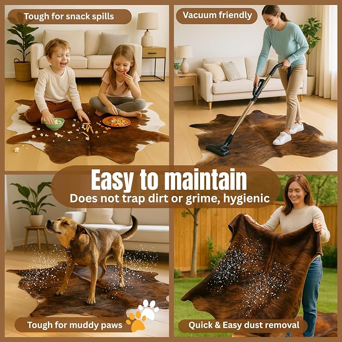 rodeo Genuine Cowhide Rug - Real Cow Hide Rug Large for Living Room & Bedroom - Western Rugs for a Natural Western Home Decor Ambiance - Rustic Cow Print Carpet Decor - 4x5 ft, Brindle