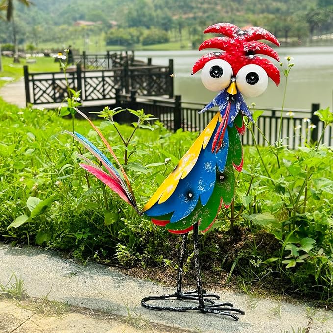 Natelf Outdoor Wacky Metal Rooster Yard Statue Decoration | Garden Statues, Chicken Figurine, Courtyard Decoration, Holiday Gift