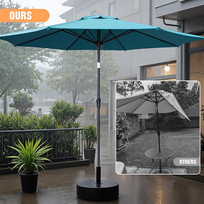 Outdoor Patio Umbrella, Table Umbrella with Push Button Tilt and Crank, 8 Ribs Market Umbrella