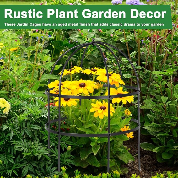 1 Pcs Jardin Bird Cage Plant Support 24" H Large Sturdy Grow-Through Flower Support Peony Cage Climbing Plant Support Trellis Sculptural Garden Decor for Perennial Flowers (Black)