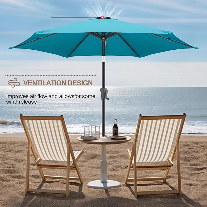 FLAME&SHADE 7.5ft Patio Umbrella - Outdoor Umbrella with Push Button Tilt and Crank for UV Protection, Table Market Umbrella for Garden, Deck, Backyard, Pool and Beach(Aqua Blue)