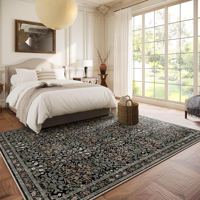 Traditional Design Vintage Floral Area Rug 6 x 9,Washable Area Rugs - Perfect for Living Room, Bedroom, Pet & Child Friendly, Nursery - Stain & Water Resistant Non-Slip, Dining Room Decor