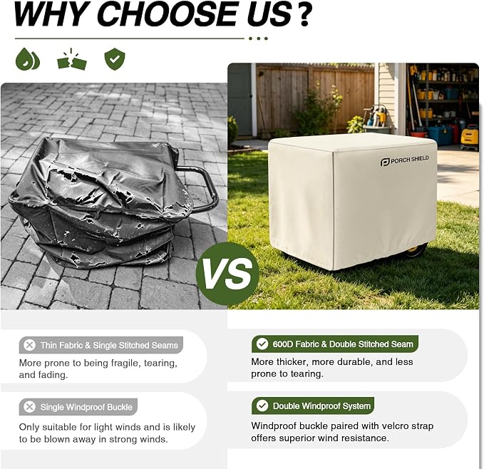 Porch Shield Waterproof Universal Generator Cover 35 x 26 x 28 inch, for Most Generators 5000-12000 Watt, Light Tan