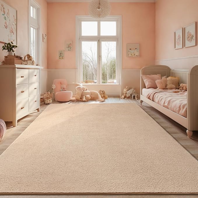 6x9 Beige Area Rug Modern Aesthetic Minimalist | Washable Memory Foam, Low Pile Non Slip Indoor Carpet for Living Room Bedroom Office Classroom College Dorm Room Home Decor