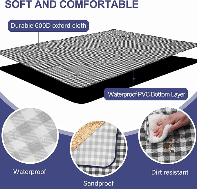 HX&OD Outdoor Picnic Blanket 80"X80" Picnic Mat Extra Large Camping Blanket Beach Blanket Foldable Waterproof Sand Mat Hiking Travel Family Concerts(Blue)