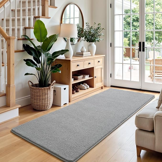 Keeko 2x8 Area Rugs for Living Room,Soft Washable Memory Foam Bedroom Rug | Indoor Throw Rug Low Pile Minimalist Non Slip Carpet for Kids Nursery Classroom Dorm Room Home Decor Grey