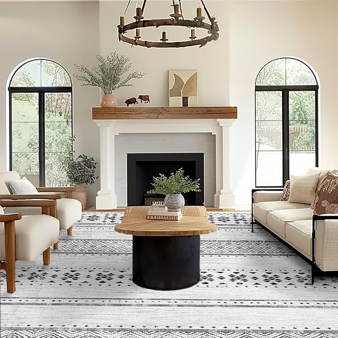 6x9 Area Rugs for Living Room Washable Moroccan Farmhouse Neutral Geometric Low Pile Non-Slip Soft Print Pattern Rug for Bedroom Kitchen Dining Room Entryway Grey/Black/Navy | Vacuum Friendly, Machine Washable, Non-Slip Rug, Stain Resistant, Moroccan G...