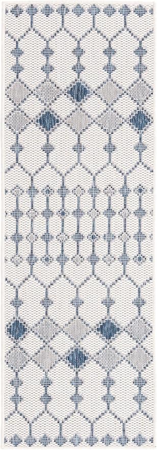 Unique Loom Outdoor Trellis Collection Area Rug - Traliccio (2' x 6' 1" Runner, Ivory/ Navy Blue)