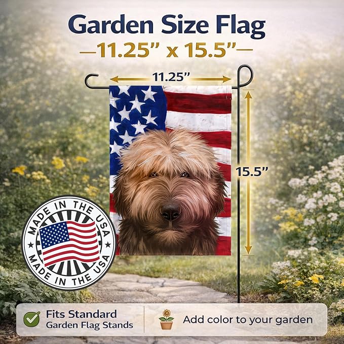 Caroline's Treasures CK6461GF Briard Dog American Flag Garden Flag Mailbox Flag Decorative Yard Flag Banner Outside Patio Artwork Yard Flower Beds, Garden Size, Multicolor
