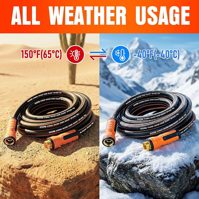 Garden Hose 35 ft x 5/8", Heavy Duty Water Hose, Flexible and Durable, Kink Resistant Lightweight Hybrid Hose, Leakproof Yard Hose with Male to Female Fittings