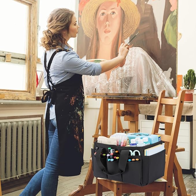 Craft Tote Bag, Art Organizer,Cleaning Supply Caddy, Carrying Bag with Handle for Multi-Purpose, Organizer Caddy for Pets (Black)
