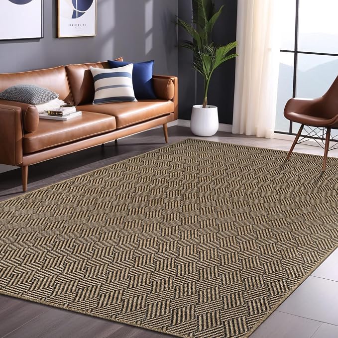 Luul Home Easy Jute Rugs 4x6 Herringbone Natural Color Living Room Indoor Outdoor Area Rug for Patio and Kitchen Rug High Traffic Washable Easy to Clean Solid Boho Woven Design Carpet (4 x 6)