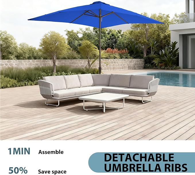8x10FT Rectangular Patio Umbrella with Crank Lift for Garden,UV Protection Outdoor Umbrella for Deck,Pool and Yard,Blue