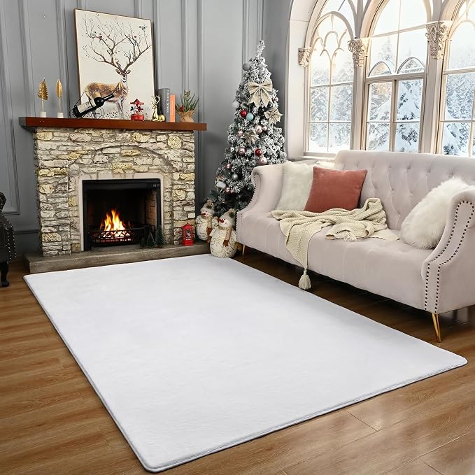 Amearea Large Area Rugs for Bedroom Living Room, 6x9 White Memory Foam Rug | Thickened Fluffy Indoor Washable Rugs Non Slip Minimalist Carpet for Boys Girls Dorm Nursery Room Decor