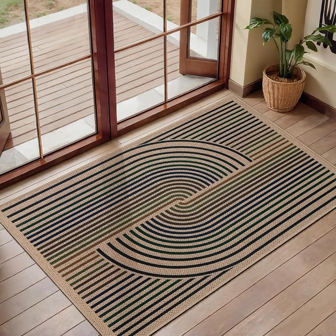 Tangsoo Easy Jute Rug,2x3 Washable Small Area Outdoor Rug for Entryway Modern Colored Lines Non-Slip Thin Small Throw Mat Farmhouse Indoor Carpet for Entry Kitchen Front Porch Entrance