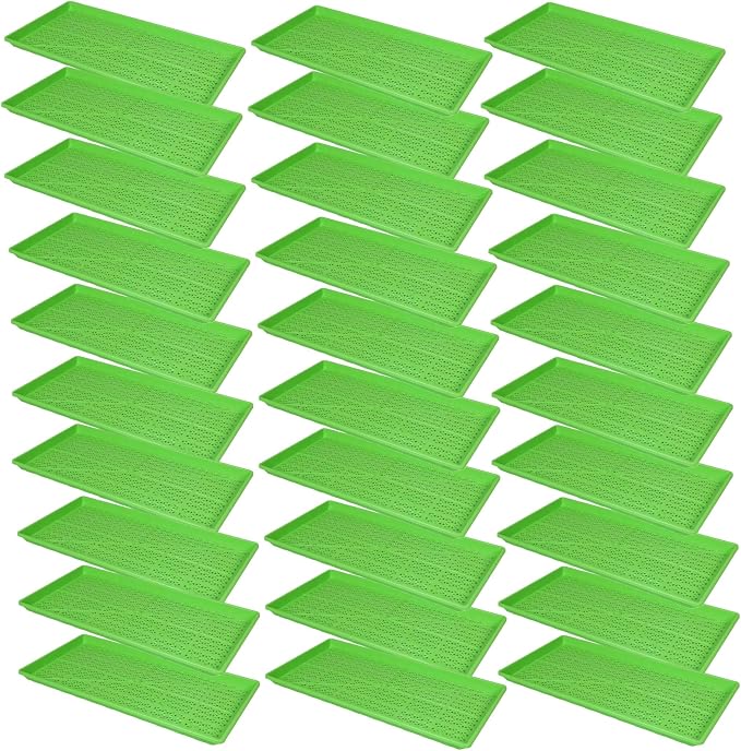 SUNPACK 10" x 20" Heavy Duty Mesh Plastic Seed Starting Tray, Green, 1" (Pack of 30) - Ensures Water Drainage and Aeration, Perfect for Greenhouses or Indoor Gardening