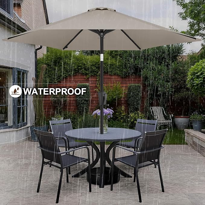 FLAME&SHADE 10ft Patio Umbrella - Outdoor Umbrella with 6 Sturdy Ribs, Push Button Tilt and Crank, UV Protection Table Market Umbrella for Pool, Porch, Garden, Deck, Backyard (Taupe)