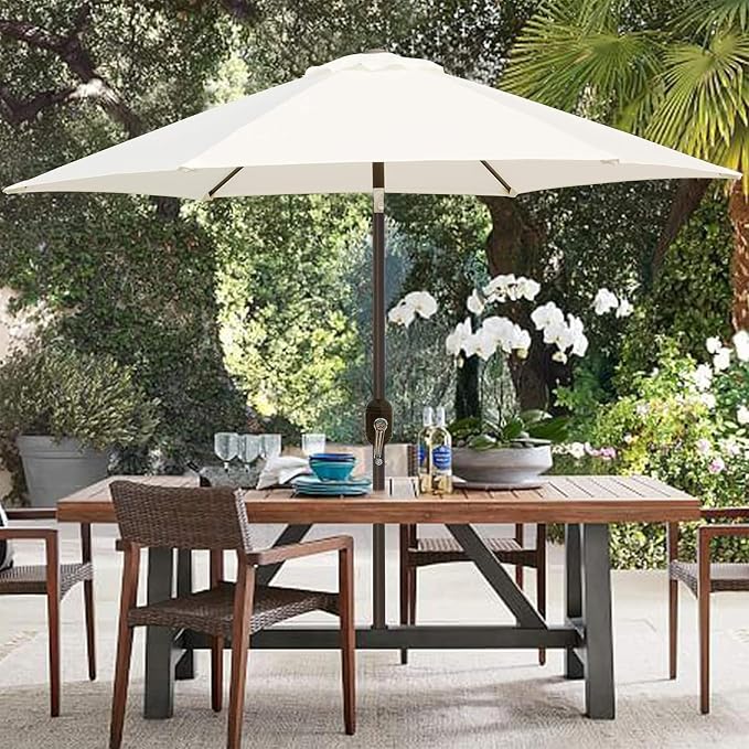 Blissun 7.5 ft Patio Umbrella, Yard Umbrella, Outdoor Market Umbrella with Push Button Tilt Crank (Creamy White)