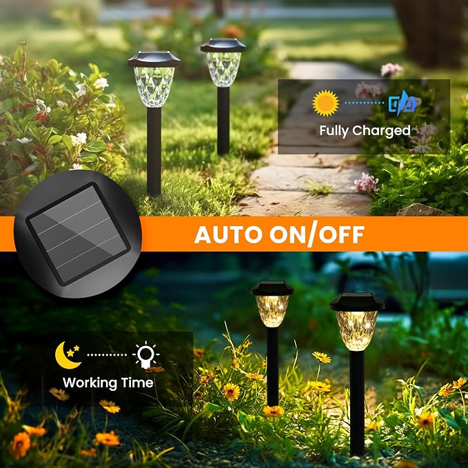 GIGALUMI 10 Pack Solar Lights Outdoor, Solar Pathway Lights with Great Pattern, Waterproof Auto On/Off Solar Powered Light for Outside Yard Garden Walkway Driveway Lawn Pathway