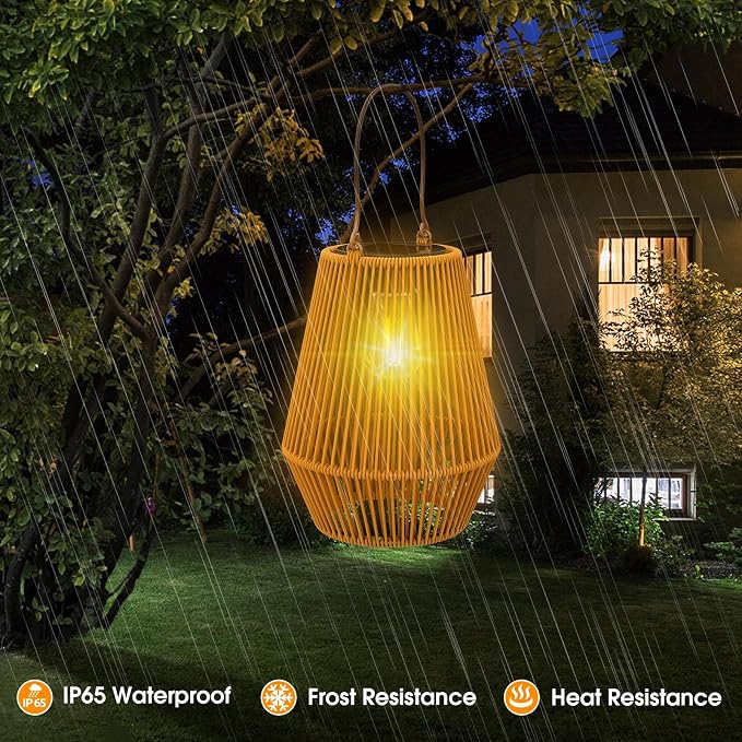 Solar Lanterns Outdoor Waterproof, KagoLing Solar Lanterns Outdoor Gifts for Women Mom Grandma Hanging Solar Lights Outdoor Handwoven Rattan Garden Decor for Outside, Patio, Yard, Porch, Lawn, 1 Pack