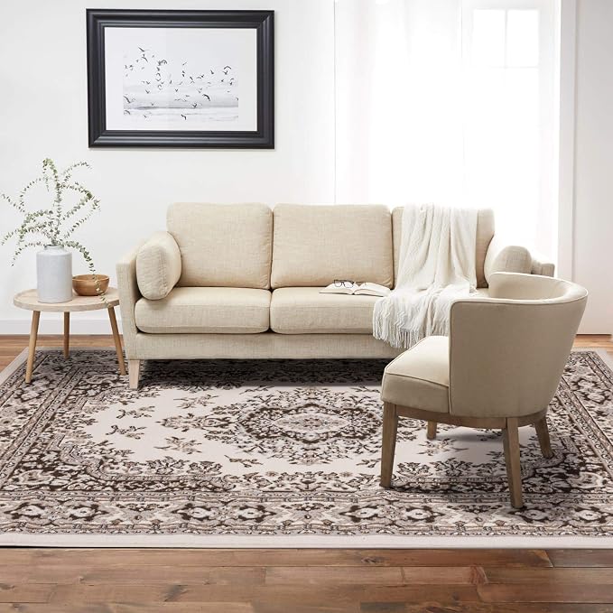 Home Dynamix Premium Sakarya Traditional Medallion Border Area Rug, Ivory/Taupe, 7'9"x10'8" Rectangle