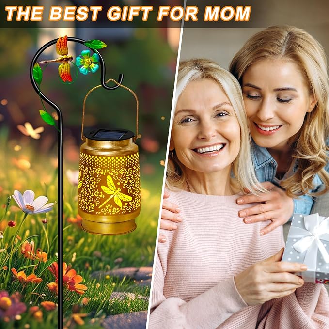 Dragonfly Solar Lanterns Outdoor Waterproof with Shepherd Hook,Hanging Solar Lights Garden Decor,Christmas Decorations Birthday Gifts for Women Grandma,Metal Decorative for Yard,Patio,Lawn,Pathway