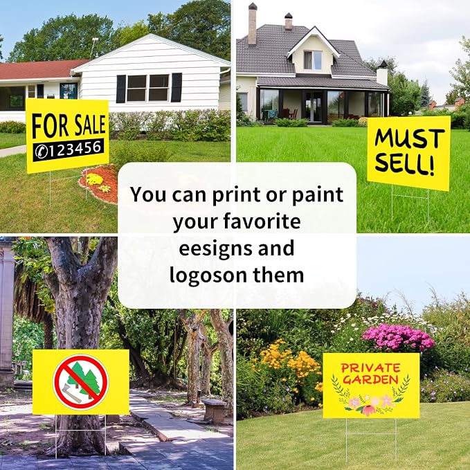 10-Pack 18x12 Inch Blank Yard Signs with Stakes - Waterproof Corrugated Plastic for Garage Sales, Gardens, Commercials & Parks (Yellow)