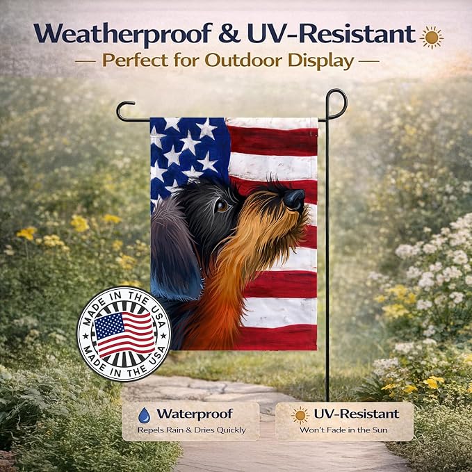 Caroline's Treasures CK6539GF German Wirehaired Pointer American Flag Garden Flag Mailbox Flag Decorative Yard Flag Banner Outside Patio Artwork Yard Flower Beds, Garden Size, Multicolor
