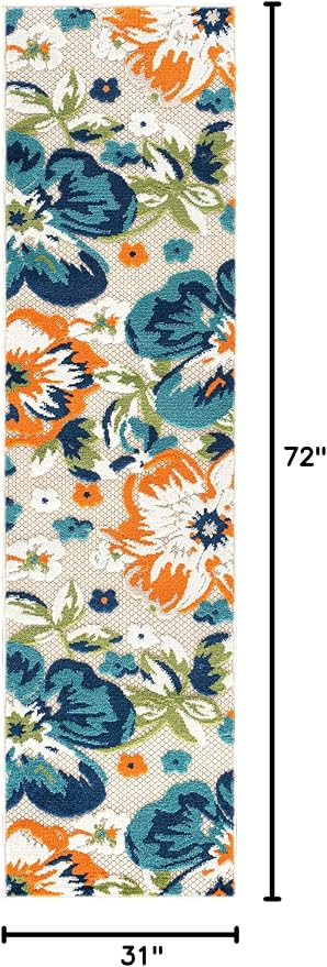Rugshop Multi Bergamo Floral Indoor/Outdoor Runner Rug Machine Washable for Hallway, Entryway and Kitchen, 2'7" x 6'
