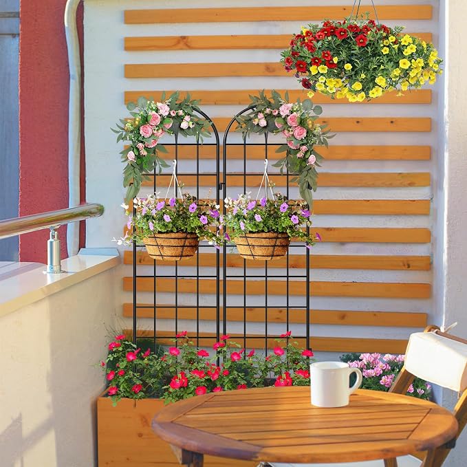 SUNYRISY 4Pack Metal Garden Trellis for Climbing Plants Outdoor, 59x16in Metal Plant Support for Flowers Tomato Cucumber Rose Vegetable Garden Courtyards Lawns Decoration, Black