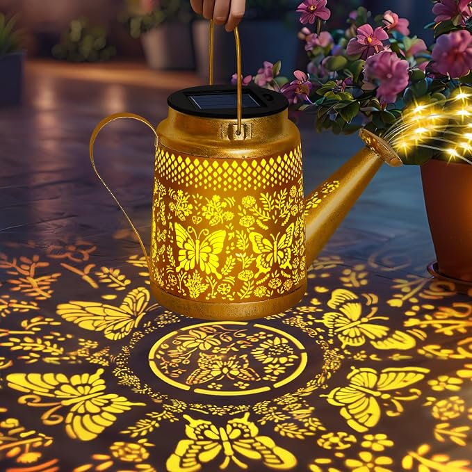 Butterfly Solar Watering Can Lights, Outdoor Waterproof Garden Lanterns with Shepherd Hook, Solar Garden Decor for Yard Outdoor Landscape Pathway, Gift for Women Mom Grandma Mothers Day Gifts, 2 Pack