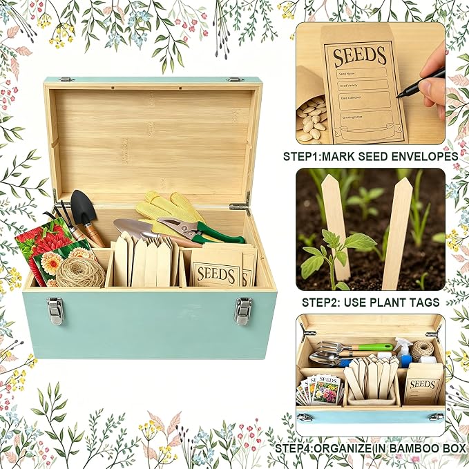 Bamboo Seed Storage Organizer Box with Lock