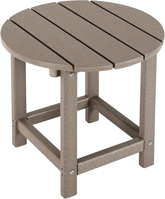 LZRS Round Adirondack Patio Side Table End Table, Outdoor Side Tables for Patio, Backyard,Pool, Indoor Companion, Easy Maintenance & Weather Resistant(Oak)