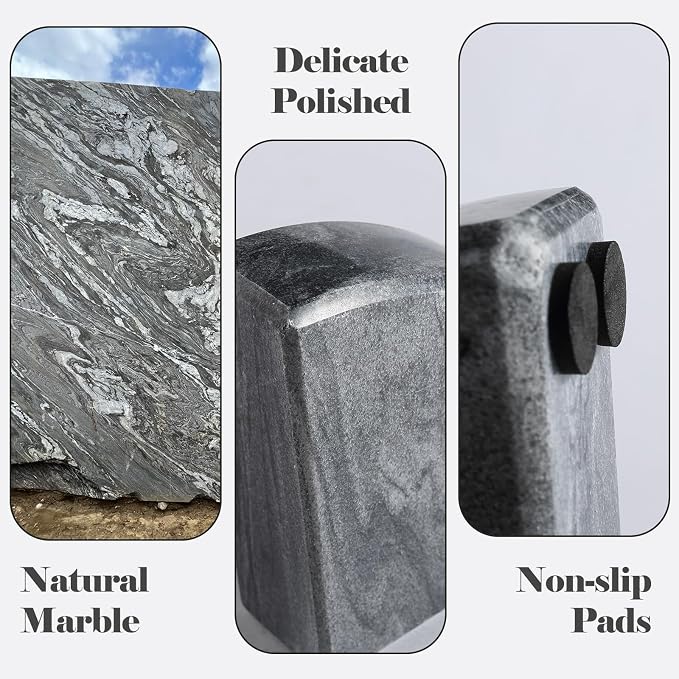 Karibiber Marble Bookend for Shelves, Non-Skid Bookends for Heavy Books, Heavy Duty Book Stopper for CDs, Luxury Book Shelf Holder, Quarter Circle Design Book Ends Decorative, Monte Grigio, Set of 2