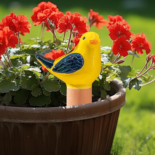 4 Pack Self Watering Bird Shaped Globes, Terracotta Vacation Planters Devices with Slow Release Automatic Watering Spikes, Plant Watering Pots for Indoor and Outdoor Potted Plants