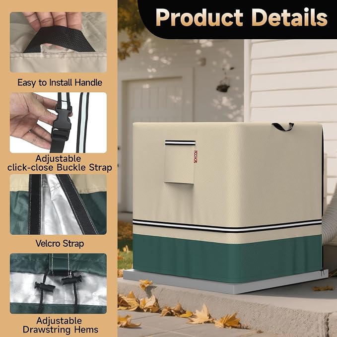 LXKCKJ Air Conditioner Cover for Outside Units - 420D Heavy-Duty Waterproof Winter AC Cover, All-Weather Protection for HVAC Condenser Units, Fits 28''LX28''WX32''H Outdoor AC Unit(Beige&Green)