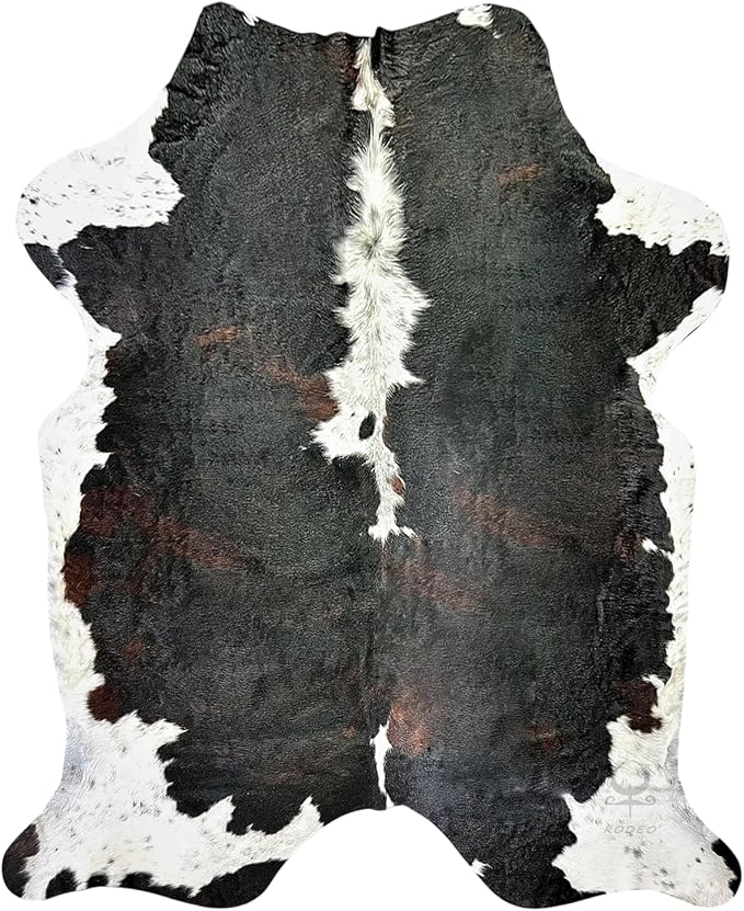 rodeo Genuine Cowhide Rug - Real Cow Hide Rug Large for Living Room & Bedroom - Western Rugs for a Natural Western Home Decor Ambiance - Rustic Cow Print Carpet Decor - 5x6 ft, Dark Tricolor