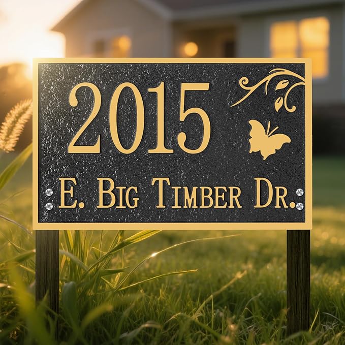 Custom House Address Sign, House Number Plaque Sign for Lawn,Yard,Ground,Driveway,Garden with 2 Stakes,Style 1