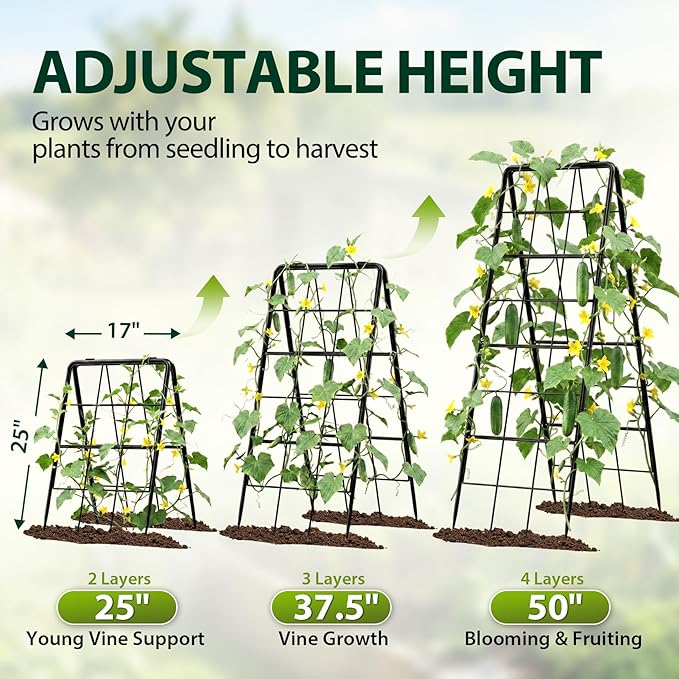 2 Pack 50" Tall A Frame Trellis for Climbing Plants Outdoor (50" X 17") – Heavy Duty Garden Adjustable Trellis, Metal Trellis for Cucumbers, Beans, Tomatoes, Grapes, and Vining Vegetables