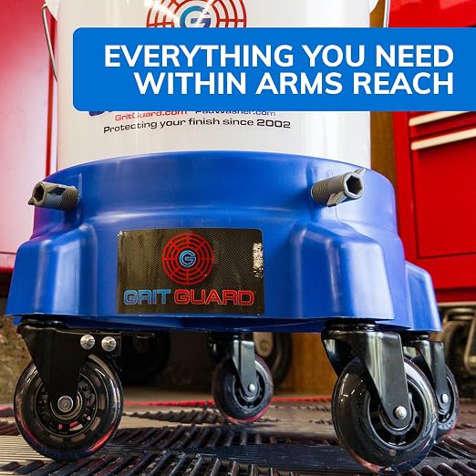 GRIT GUARD Bucket Dolly with Wheels - Rolling Detailing Wash Bucket with 5 Wheels and 2 Locking Casters Compatible with 2.5, 4, 5 and 6 Gallon Buckets (Black, 3" Roller Bearing) - Made in the USA