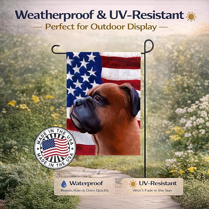Caroline's Treasures CK6454GF Boxer Dog American Flag Garden Flag Mailbox Flag Decorative Yard Flag Banner Outside Patio Artwork Yard Flower Beds, Garden Size, Multicolor