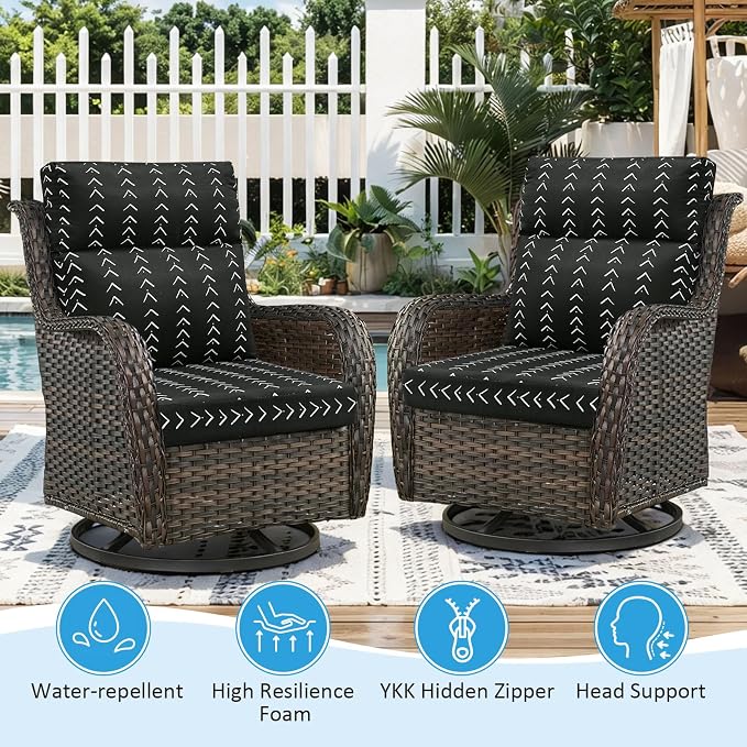 Outdoor Patio Chair Cushions 44x21x3.5 inch, Set of 2 Thicken Comfy Cushions for Rocker Non Slip Fade Shield Water Repellent High Back with Ties, Noir Trace