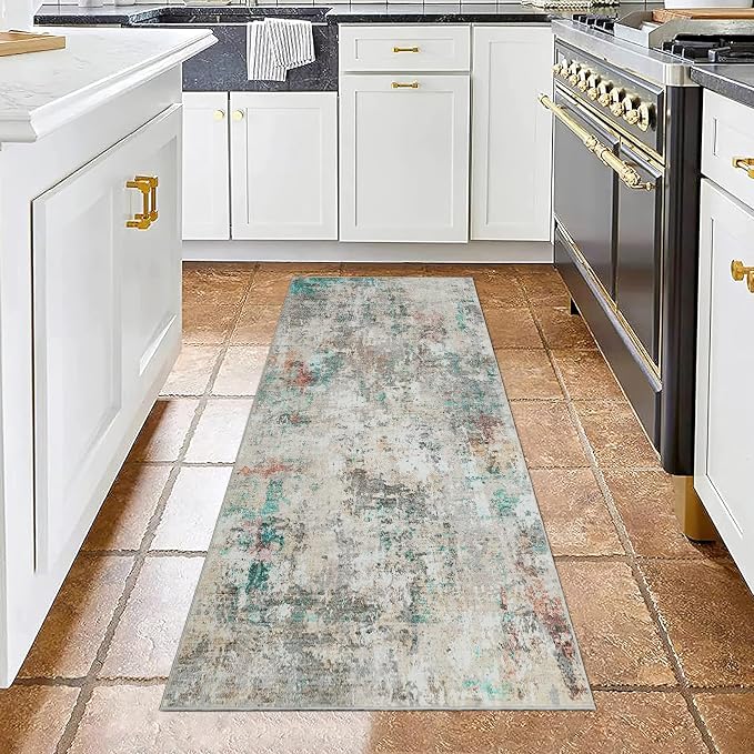 ROYHOME Modern Abstract 2x8 Runner Rug Washable Non Slip Stain Resistant Rug for Hallway Kitchen Bedroom Non Shedding Low Pile Indoor Floor Cover,Colorful