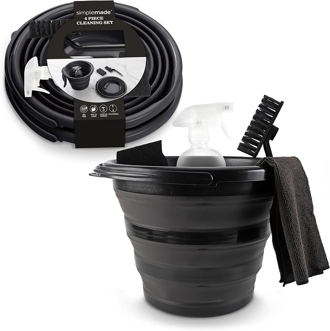 SIMPLEMADE Collapsible Bucket Cleaning Set - Includes 2 Foldable Buckets, Spray Bottle, Rag, Scrubbing Brush and Sponge - Holds Up to 10 liters, Easy Storage, All-Purpose Cleaning Solution