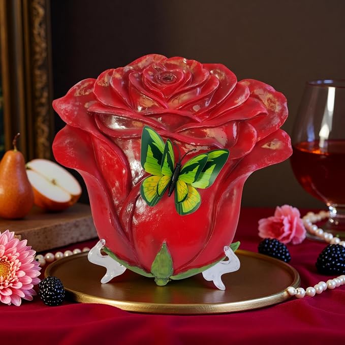 Simulated rose home decor gift - outdoor garden landscape flower stepping stone - rose for mothers, sisters, besties, grandmothers, and maternal grandmothers as a festive gift - 2-piece set, red