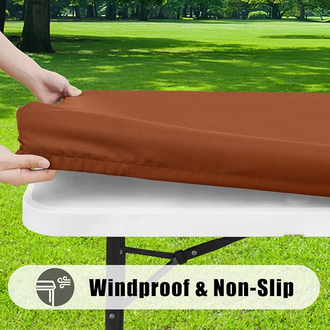 Smiry 6 Pack Rectangle Picnic Table Cloth, Waterproof Elastic Fitted Tablecloths, Washable Polyester Rectangular Patio Table Cover for Camping, Indoor and Outdoor (Terracotta, 30"x72")