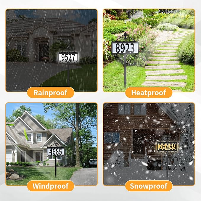 Metal Solar Address Signs for Yard with Warm White & Cold White - 50 Customizable (from 0 to 9) House Numbers for Outside, Weather-Resistant Lighted Address Plaque Outdoor, Illuminated LED Address Numbers Sign for Yard Home